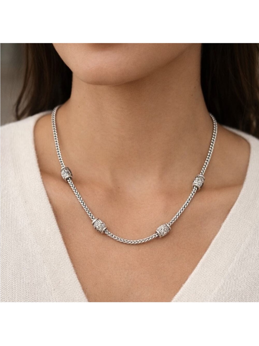 Napier Silver Rope Chain Necklace with Decorative Bead Accents